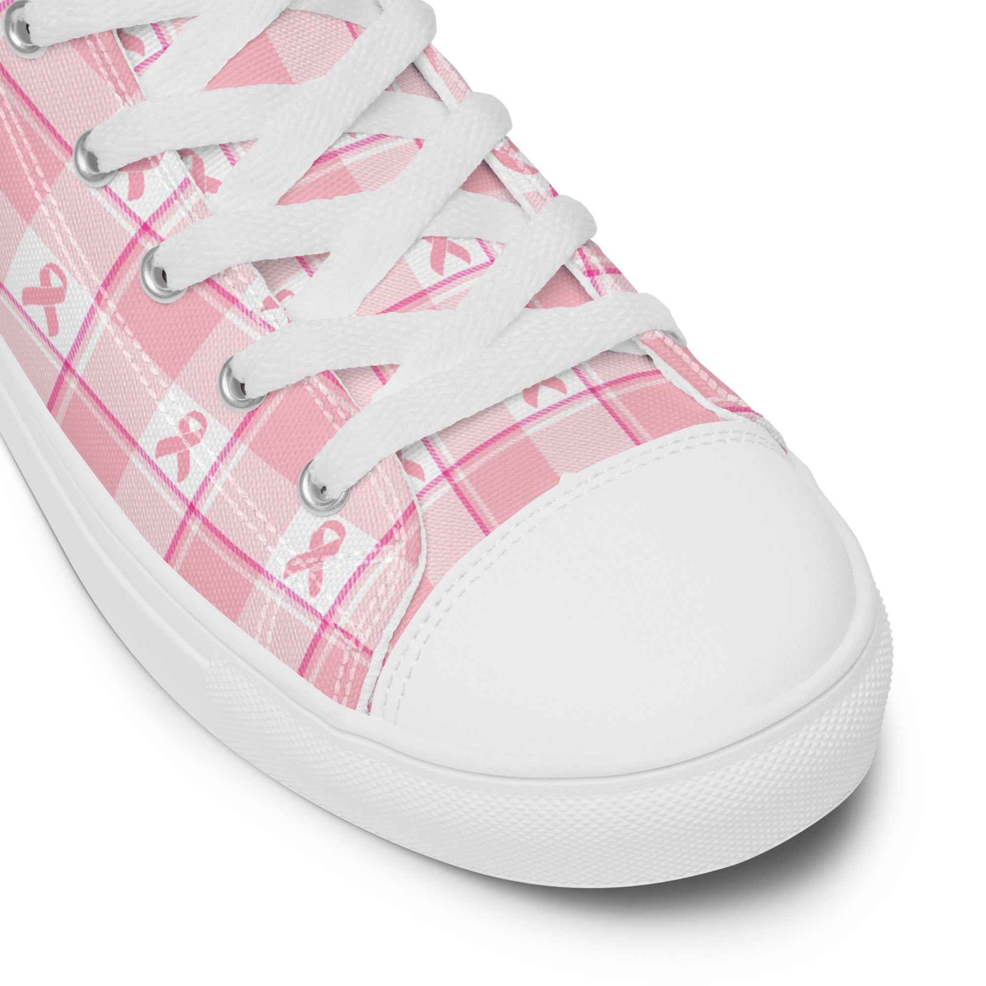 Women’s High Top Canvas Shoes Breast Cancer Awareness Plaid - Scottish Squares