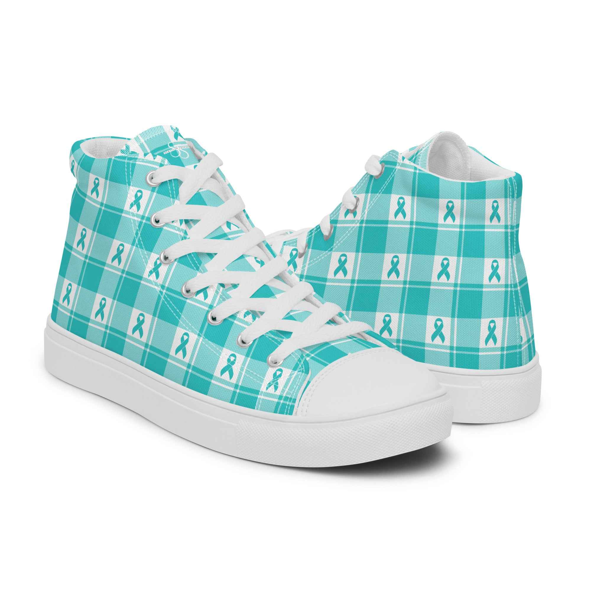 Women’s High Top Canvas Shoes Ovarian Cancer Awareness Plaid - Scottish Squares