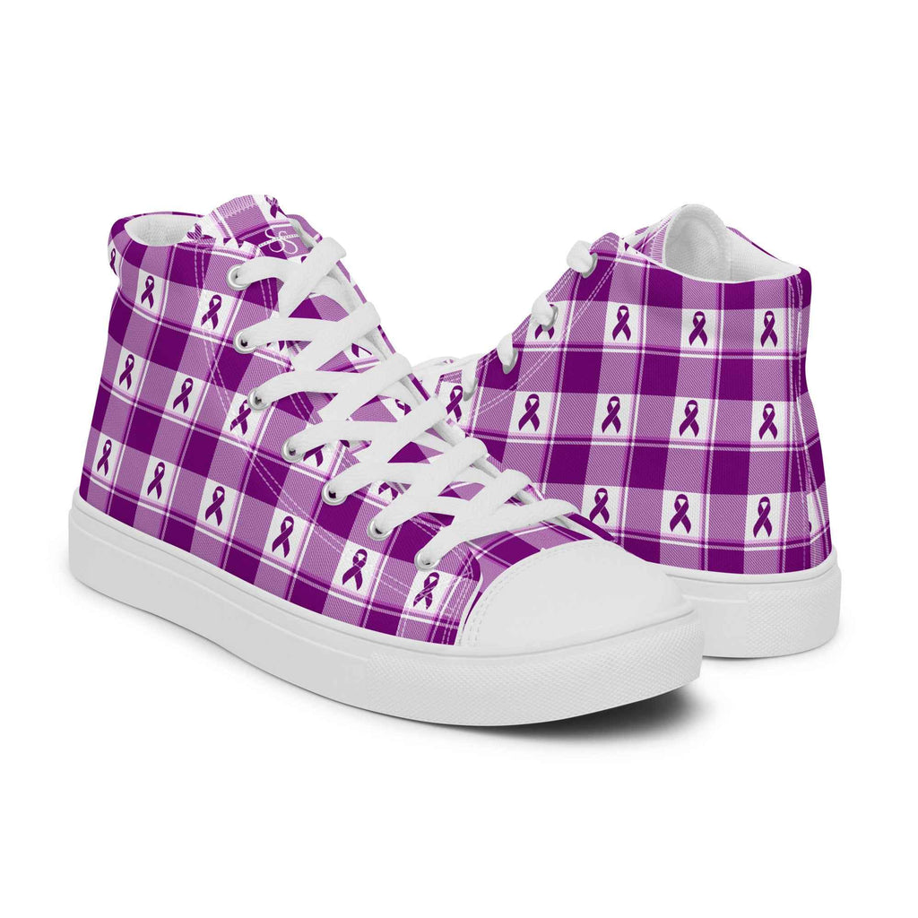Women’s High Top Canvas Shoes Pancreatic Cancer Awareness Plaid - Scottish Squares