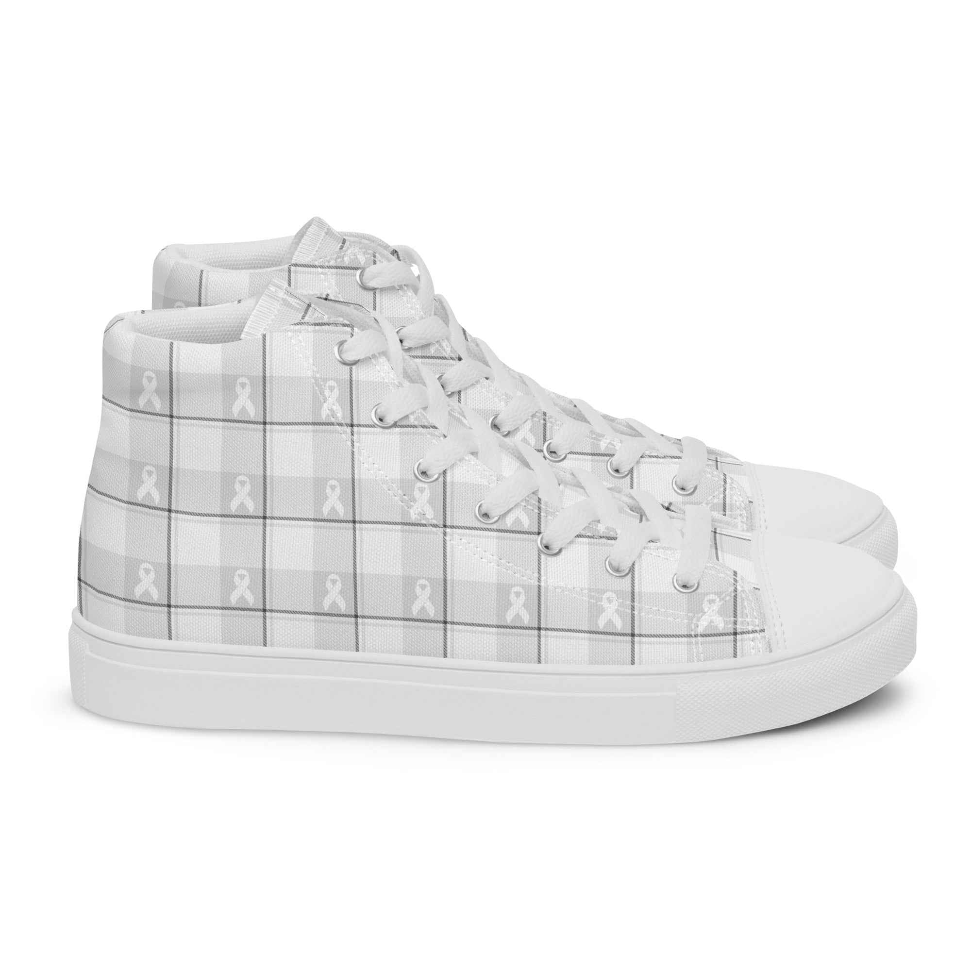 Women’s High Top Canvas Shoes Lung Cancer Awareness Plaid, White Ribbon, Supportive Gift 12 - Scottish Squares