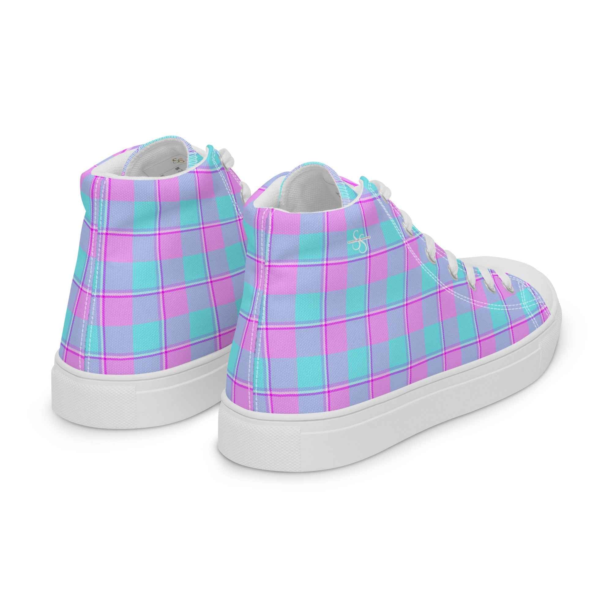 Women’s High Top Canvas Shoes Mauve and Coastal Mist Plaid - Scottish Squares