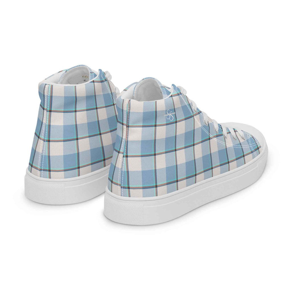 Women’s High Top Canvas Shoes Pink Cloud and Blue Lagoon Plaid - Scottish Squares