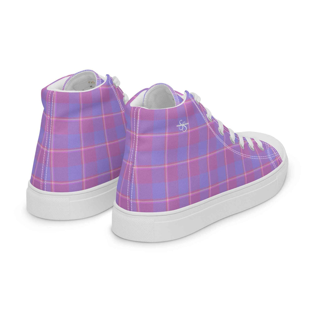 Women’s High Top Canvas Shoes Viola and Dull lavender Plaid - Scottish Squares