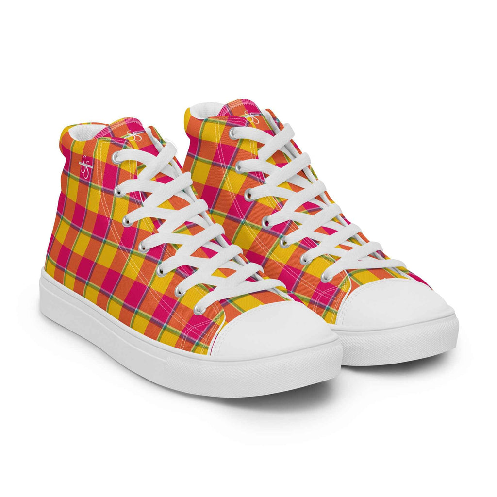 Women’s High Top Canvas Shoes Corn and Razzmatazz Plaid - Scottish Squares