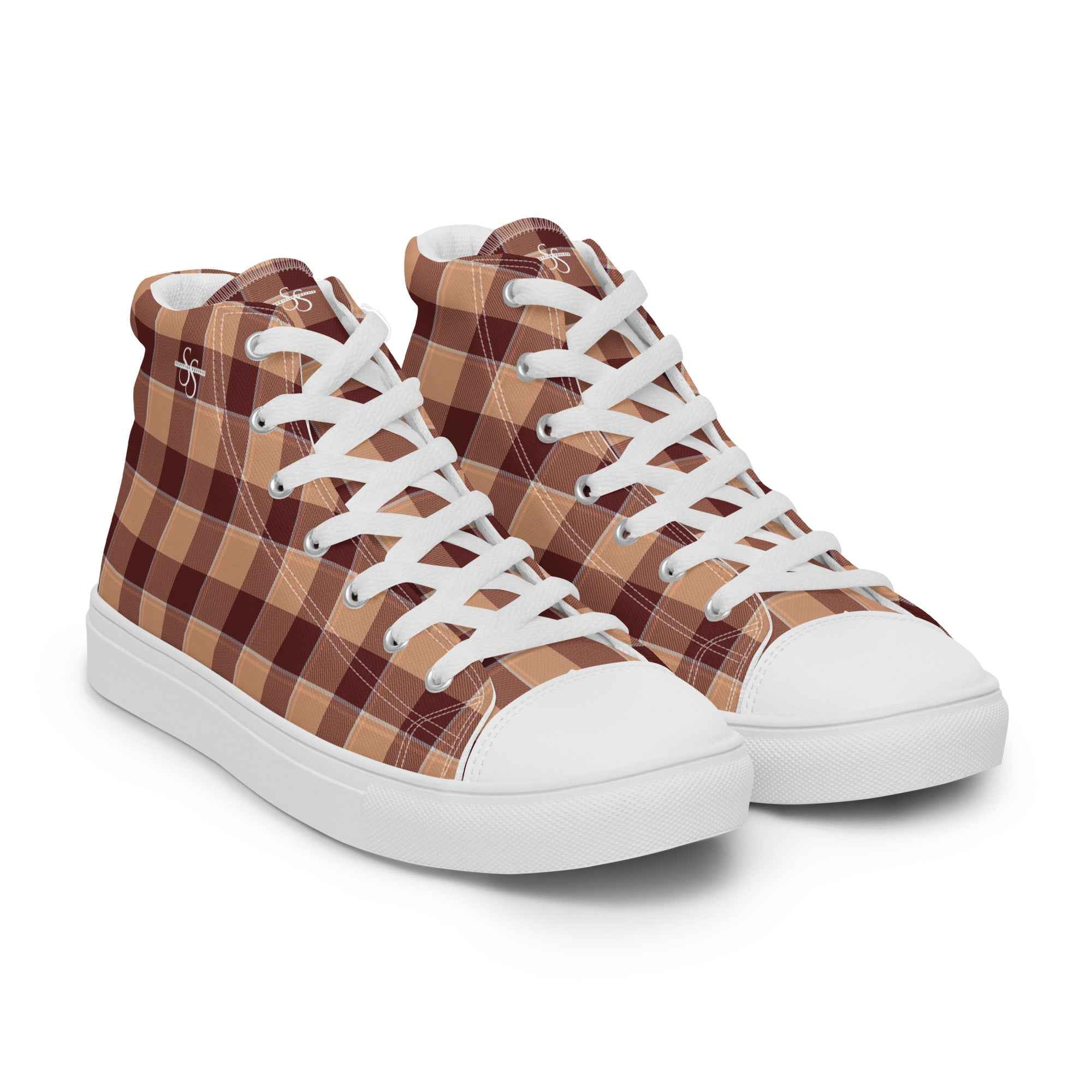 Women’s High Top Canvas Shoes Whiskey and Livid Brown Plaid - Scottish Squares