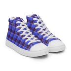 Women’s High Top Canvas Shoes Cornflower Blue and Livid Brown Plaid - Scottish Squares