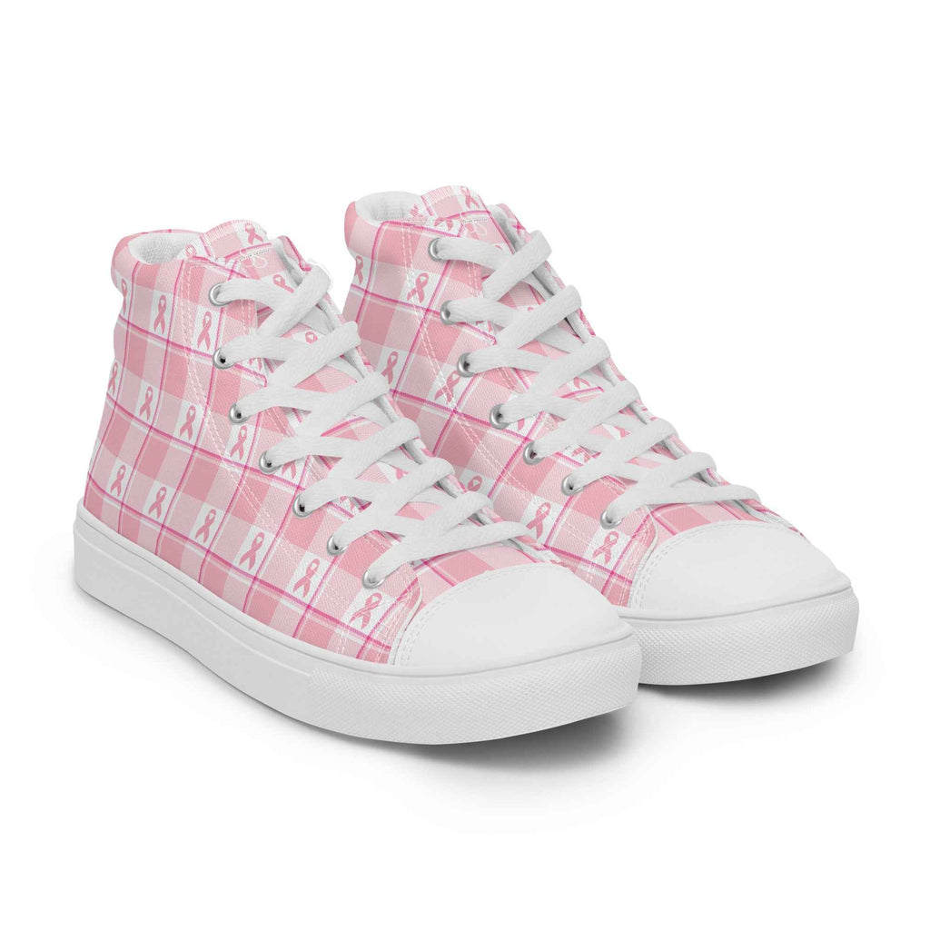 Women’s High Top Canvas Shoes Breast Cancer Awareness Plaid - Scottish Squares