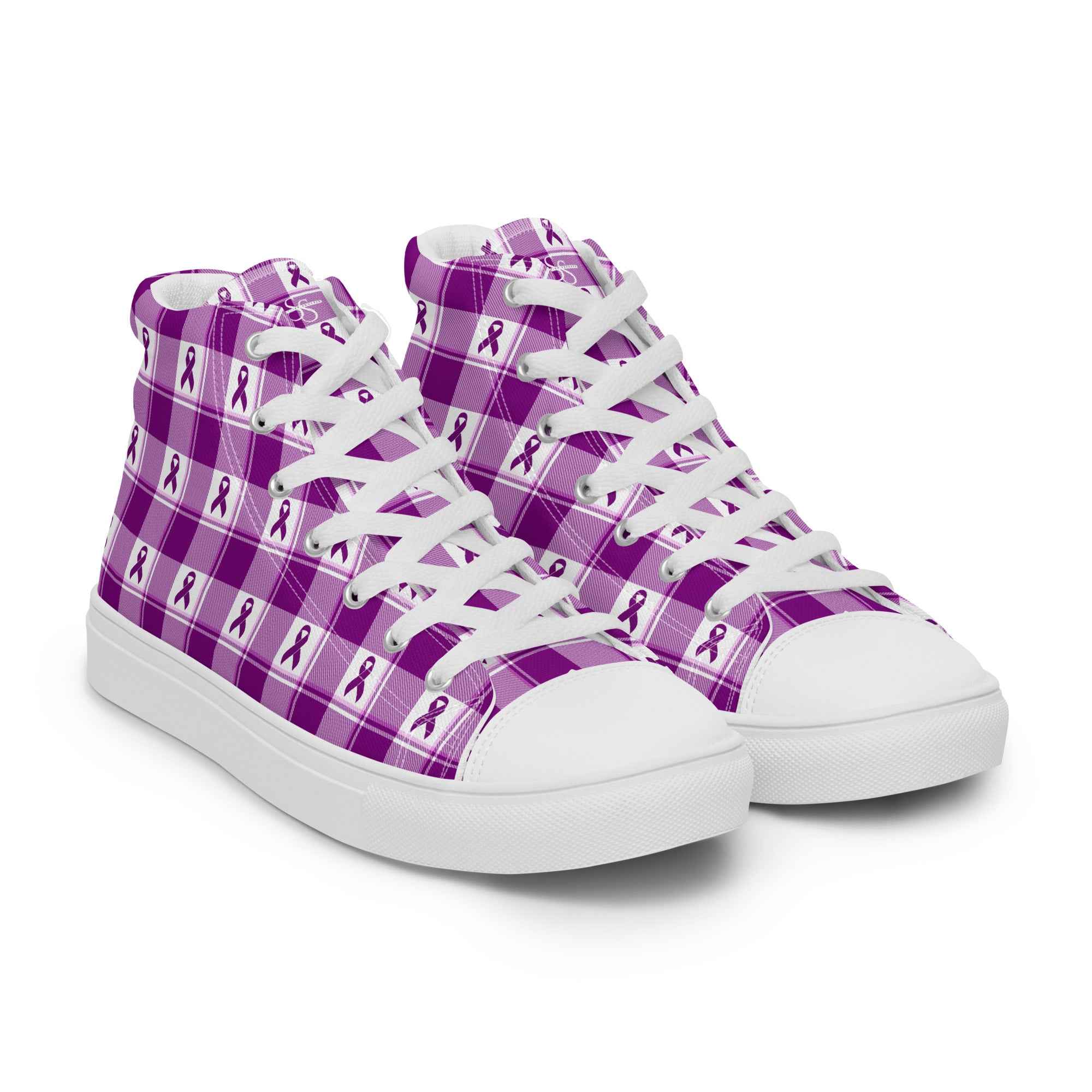 Women’s High Top Canvas Shoes Pancreatic Cancer Awareness Plaid - Scottish Squares