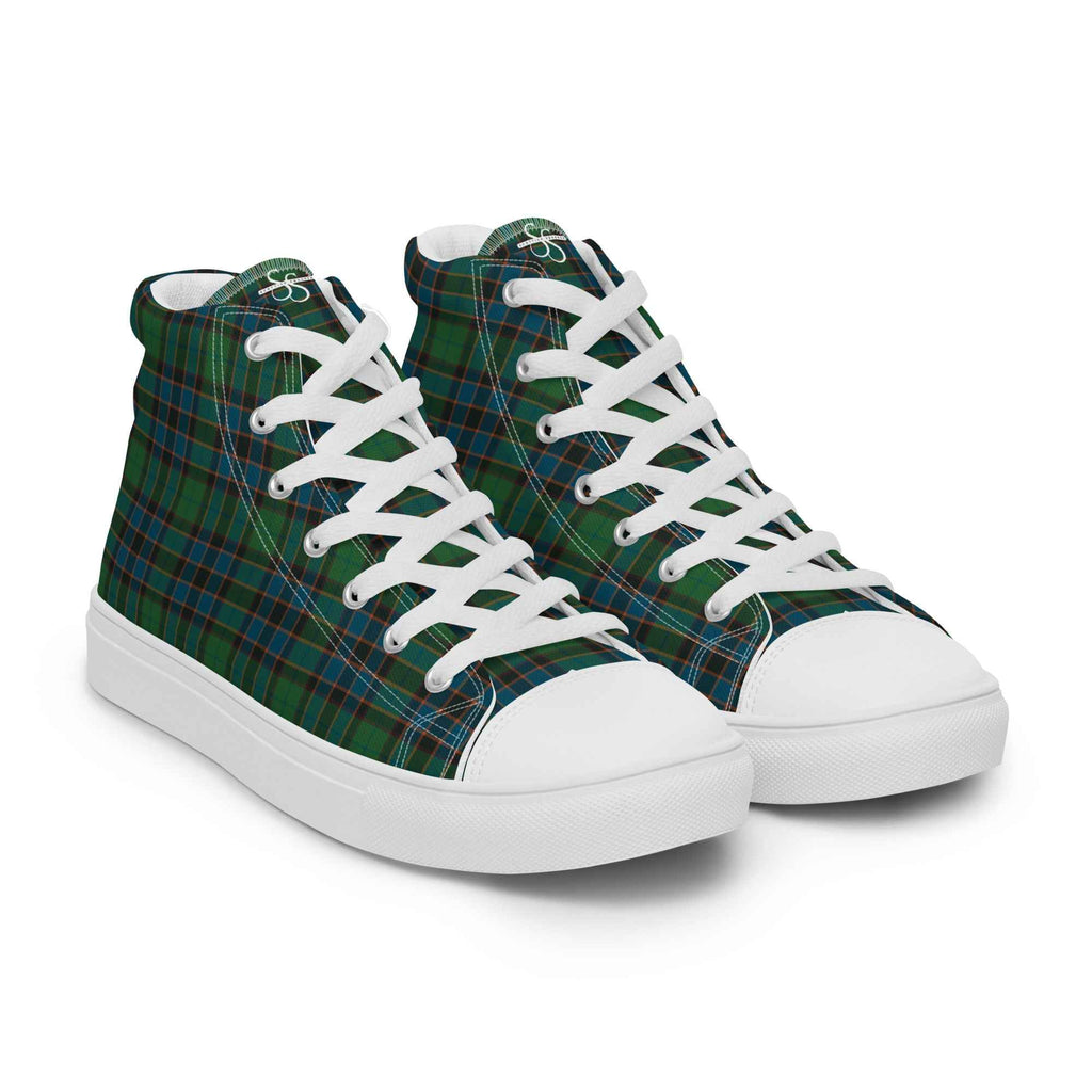 Women’s High Top Canvas Shoes Green Blue Orange Plaid Tartan