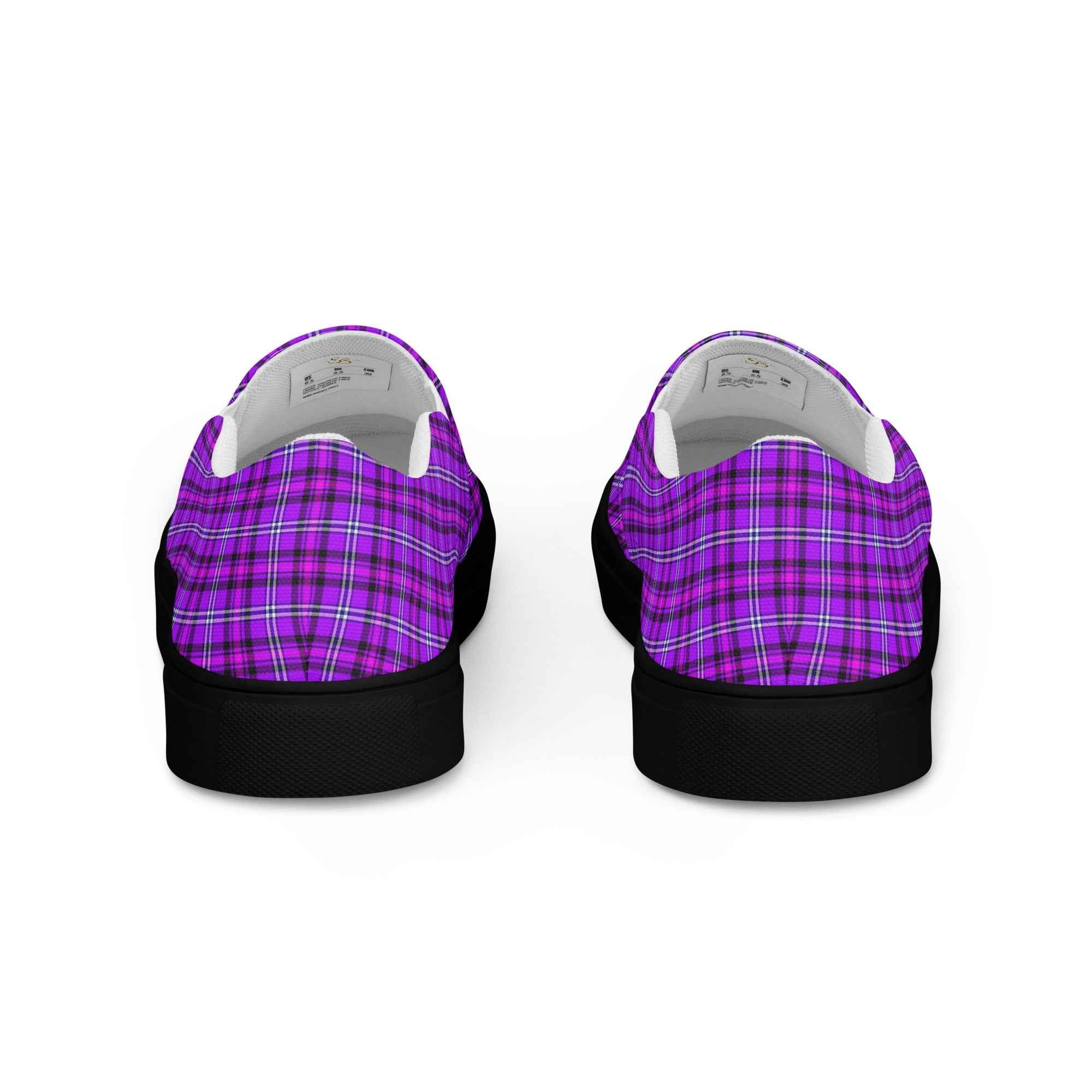 Women’s Slip-On Canvas Shoes Electric Violet and Fuchsia Plaid - Scottish Squares