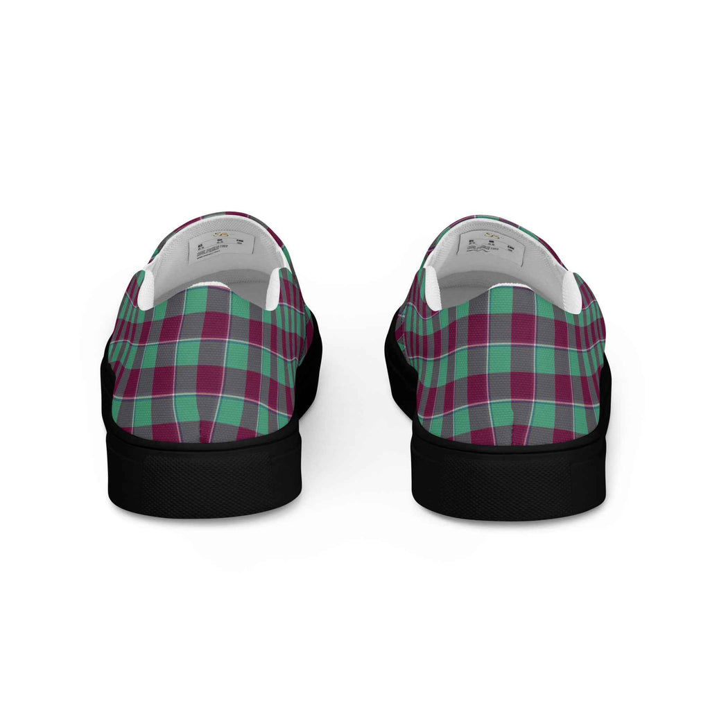 Women’s Slip-On Canvas Shoes Ocean Green and Mulberry Wood Plaid - Scottish Squares