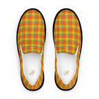 Women’s Slip-On Canvas Shoes Blaze Orange and Bird Flower Plaid 12 - Scottish Squares