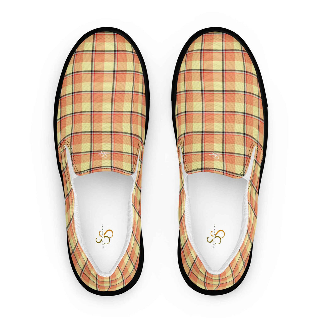Women’s Slip-On Canvas Shoes Claystone and Morning Mist Plaid 12 - Scottish Squares