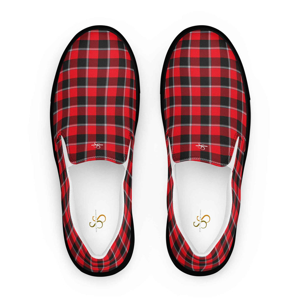 Women’s Slip-On Canvas Shoes Red Ribbon and Heavy Metal Plaid 12 - Scottish Squares