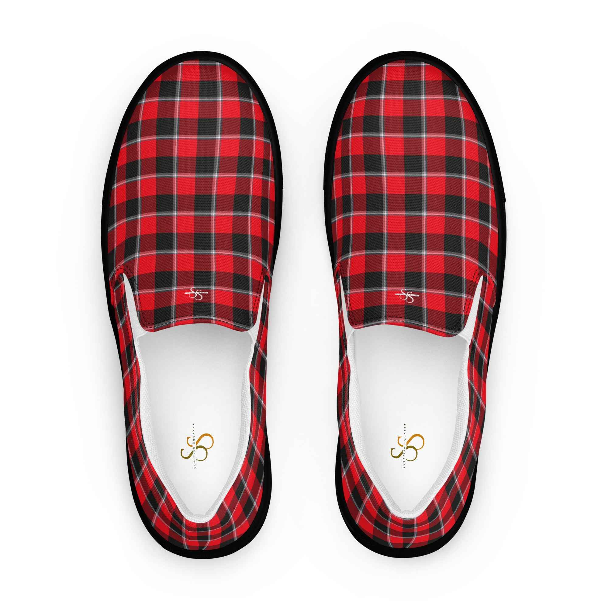 Women’s Slip-On Canvas Shoes Red Ribbon and Heavy Metal Plaid 12 - Scottish Squares