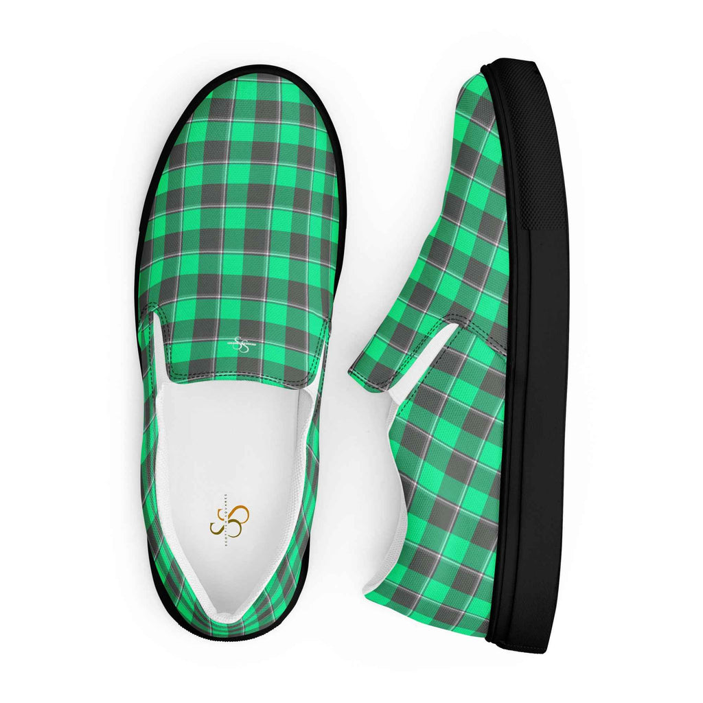 Women’s Slip-On Canvas Shoes Spring Green and Finlandia Plaid - Scottish Squares