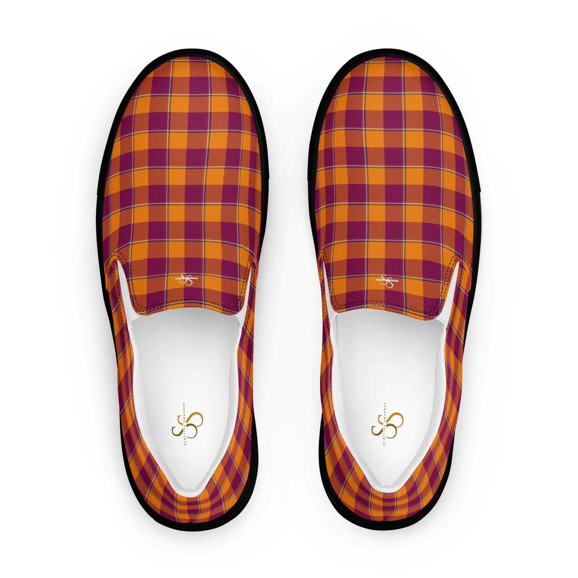 Women’s Slip-On Canvas Shoes Tahiti Gold and Rose Bud Cherry Plaid 12 - Scottish Squares