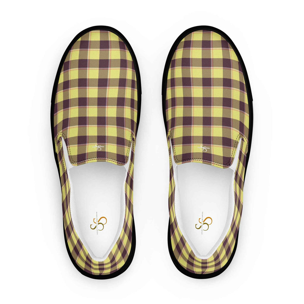 Women’s Slip-On Canvas Shoes Flax and Livid Brown Plaid 12 - Scottish Squares