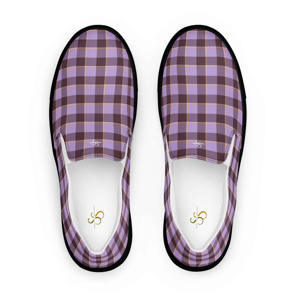 Women’s Slip-On Canvas Shoes Light Wisteria and Livid Brown Plaid 12 - Scottish Squares