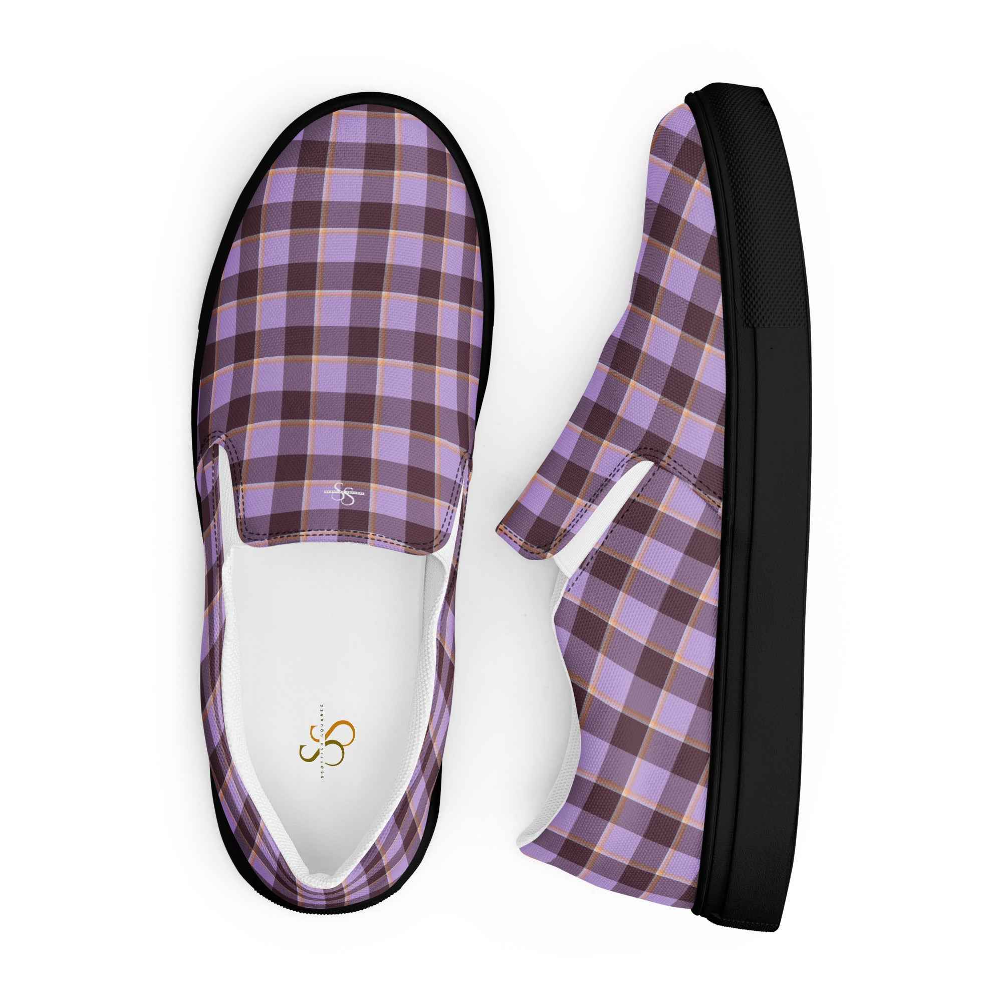 Women’s Slip-On Canvas Shoes Light Wisteria and Livid Brown Plaid - Scottish Squares
