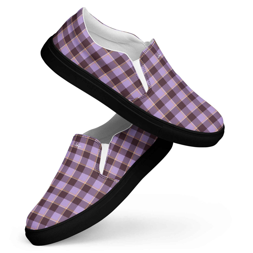 Women’s Slip-On Canvas Shoes Light Wisteria and Livid Brown Plaid - Scottish Squares
