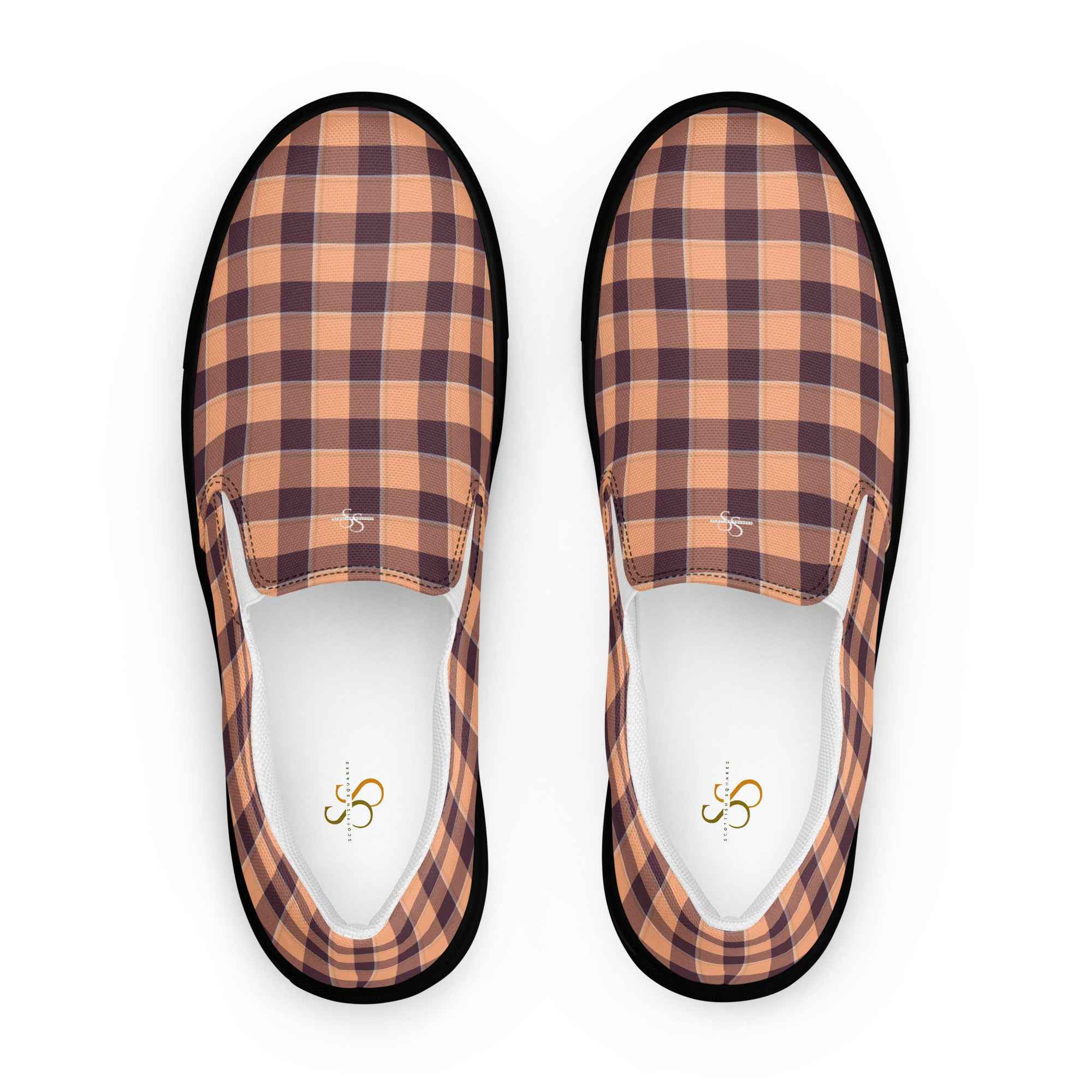 Women’s Slip-On Canvas Shoes Hit Pink and Livid Brown Plaid 12 - Scottish Squares