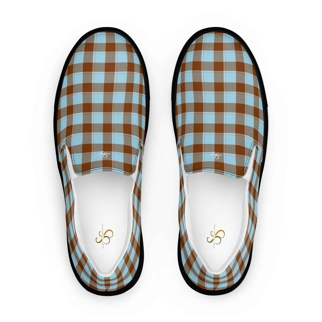 Women’s Slip-On Canvas Shoes Blizzard Blue and Livid Brown Plaid 12 - Scottish Squares