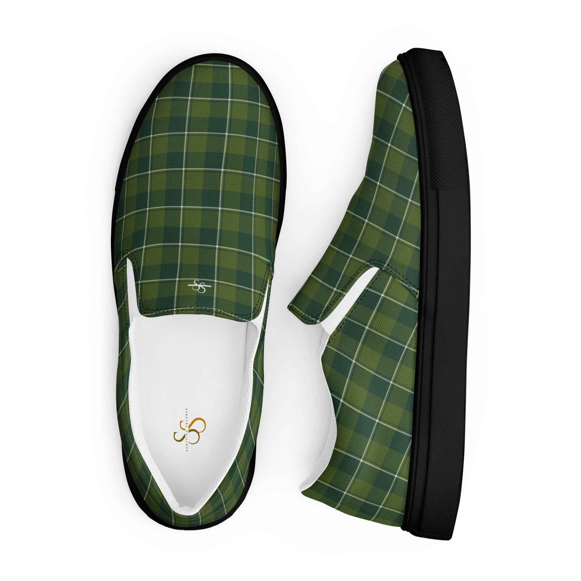Women’s Slip-On Canvas Shoes Woodland and Evergreen Plaid - Scottish Squares