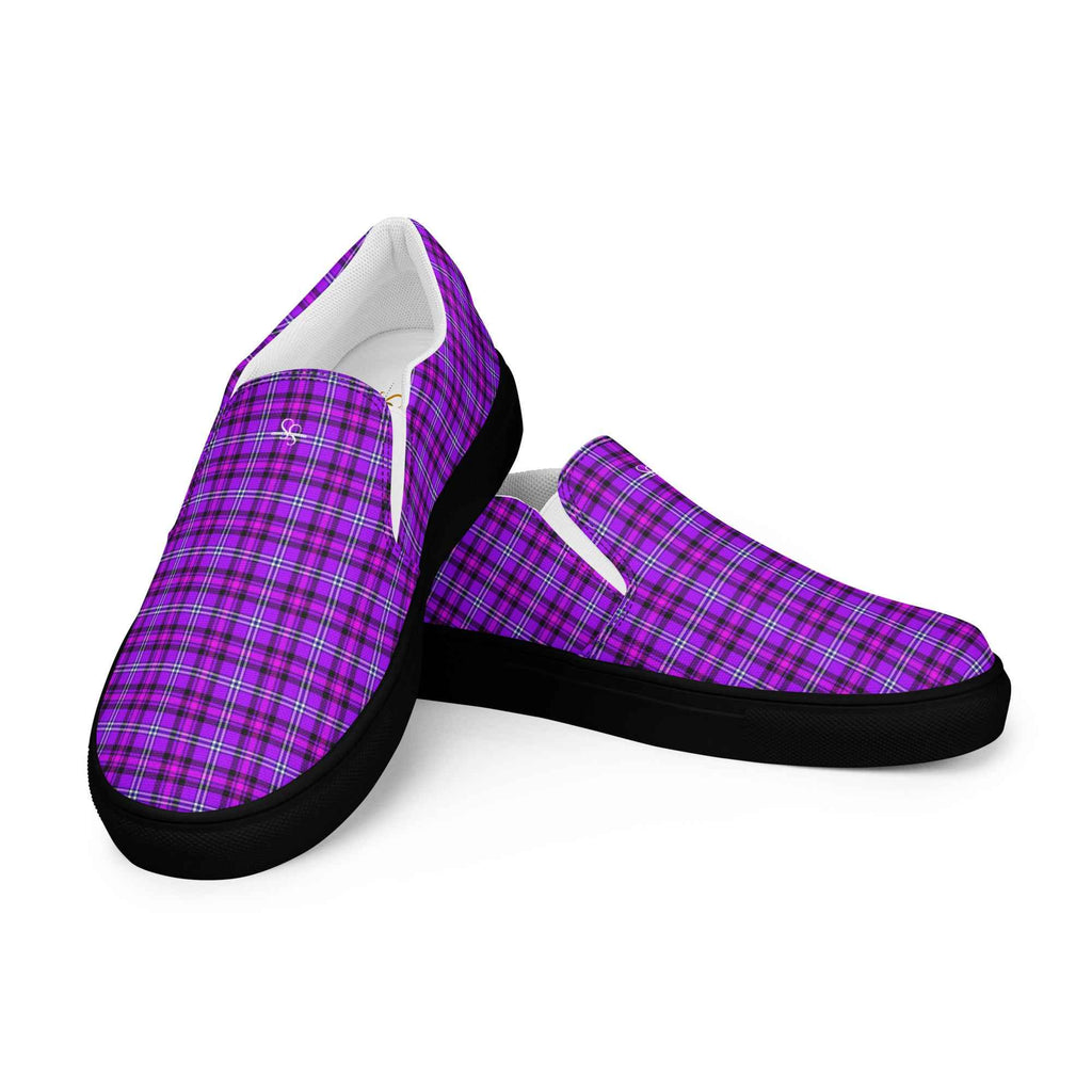 Women’s Slip-On Canvas Shoes Electric Violet and Fuchsia Plaid - Scottish Squares