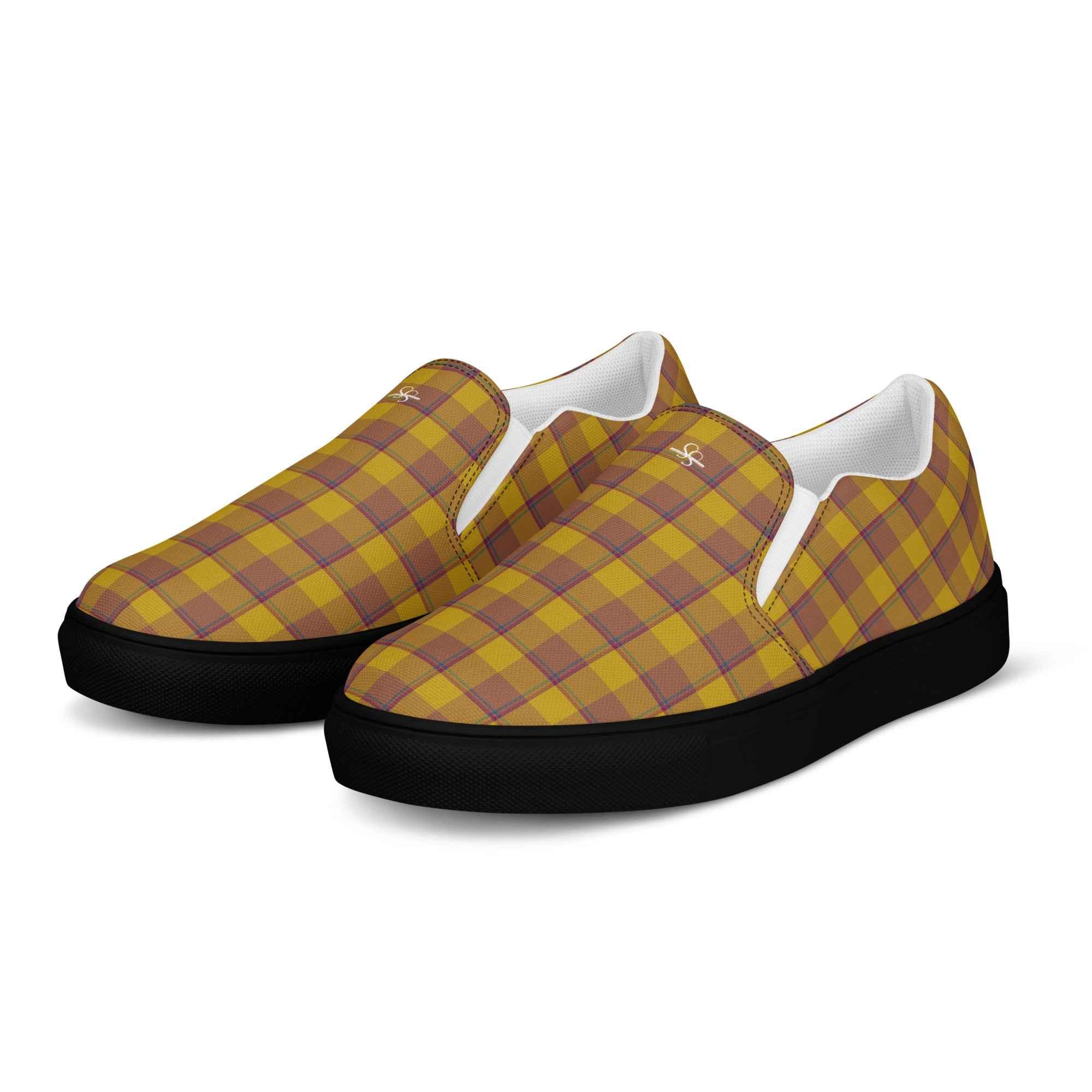 Women’s Slip-On Canvas Shoes Potters Clay and Pizza Plaid - Scottish Squares