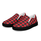 Women’s Slip-On Canvas Shoes Red Ribbon and Heavy Metal Plaid - Scottish Squares