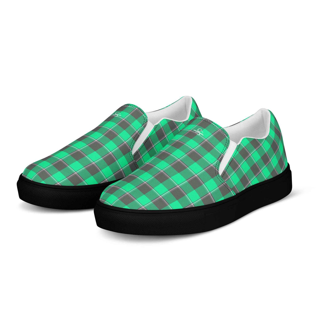 Women’s Slip-On Canvas Shoes Spring Green and Finlandia Plaid - Scottish Squares