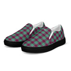 Women’s Slip-On Canvas Shoes Ocean Green and Mulberry Wood Plaid - Scottish Squares