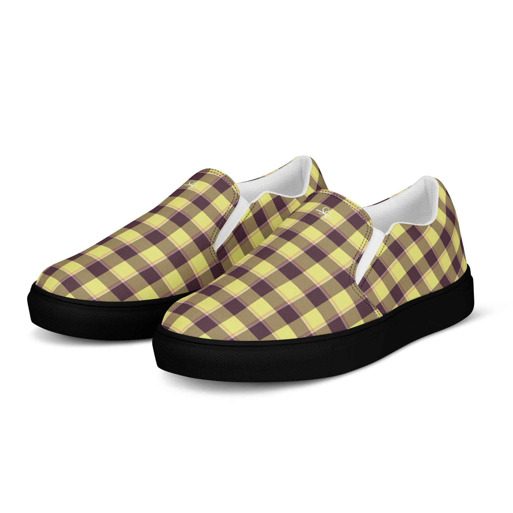Women’s Slip-On Canvas Shoes Flax and Livid Brown Plaid - Scottish Squares