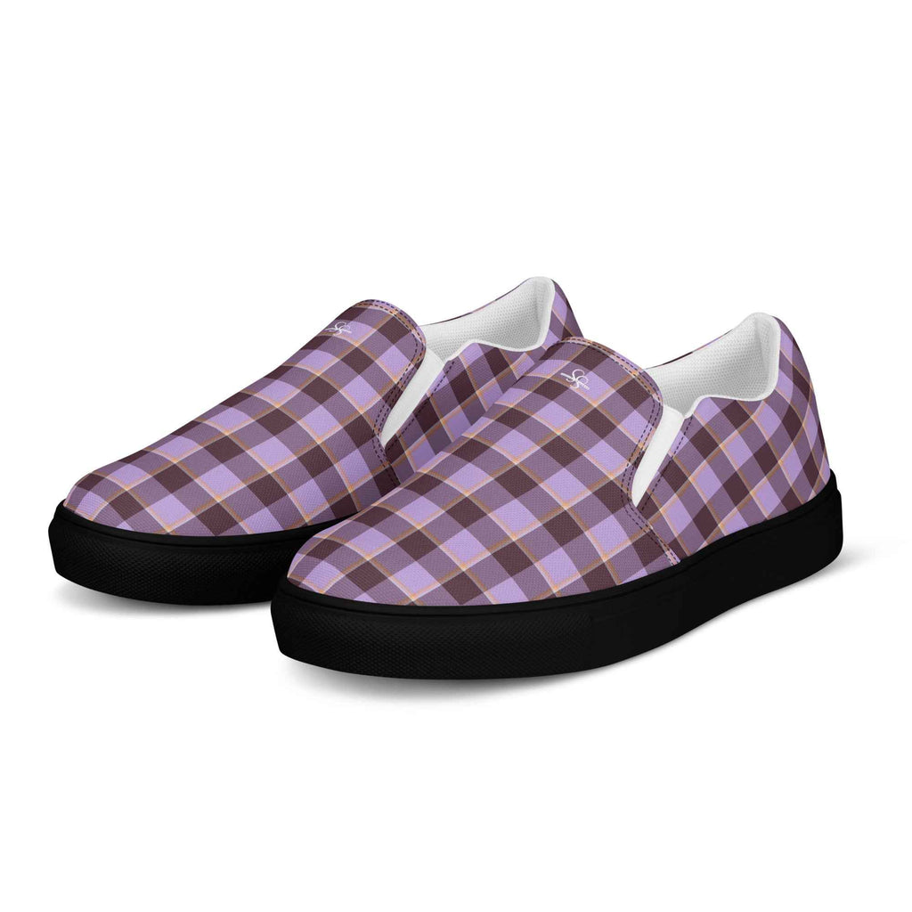 Women’s Slip-On Canvas Shoes Light Wisteria and Livid Brown Plaid - Scottish Squares