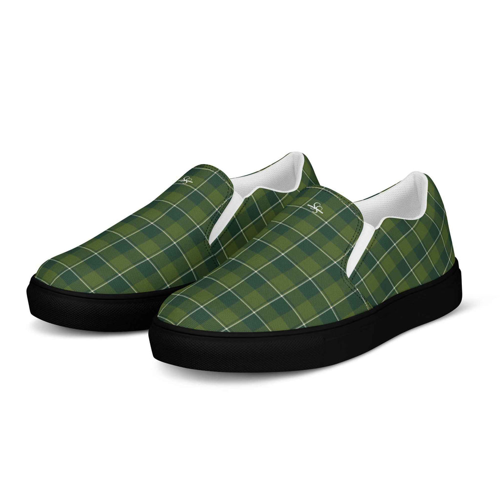 Women’s Slip-On Canvas Shoes Woodland and Evergreen Plaid - Scottish Squares