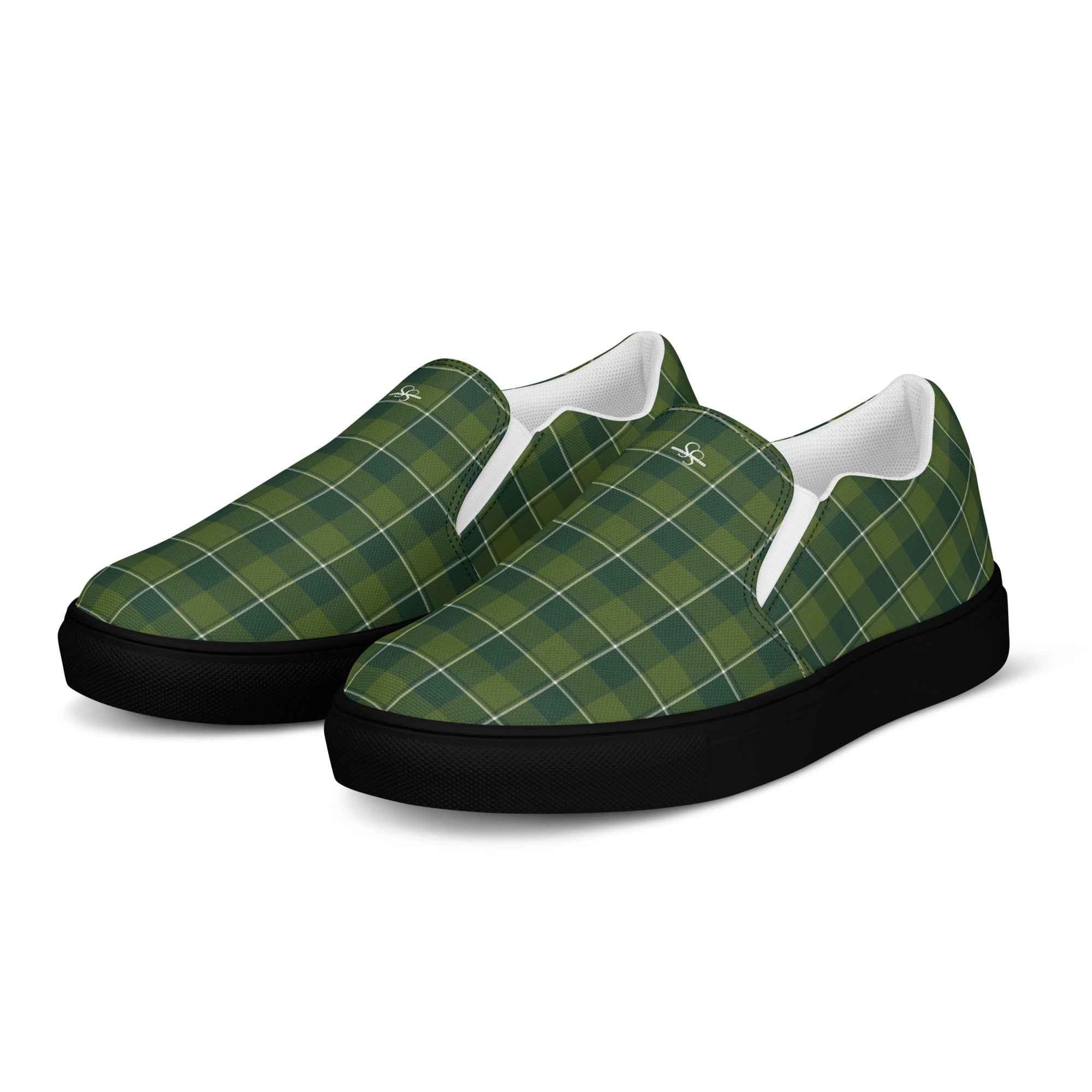 Women’s Slip-On Canvas Shoes Woodland and Evergreen Plaid - Scottish Squares