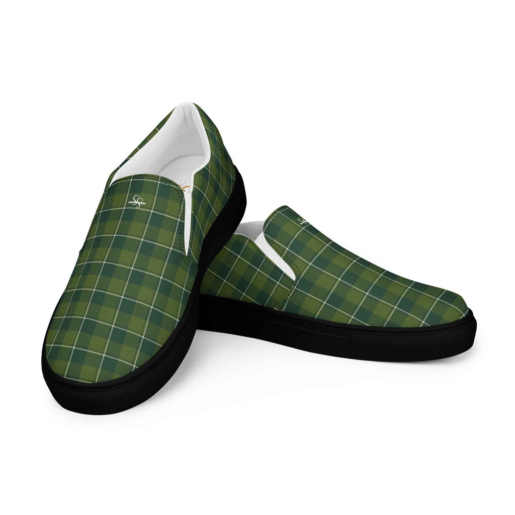 Women’s Slip-On Canvas Shoes Woodland and Evergreen Plaid - Scottish Squares