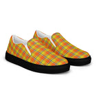 Women’s Slip-On Canvas Shoes Blaze Orange and Bird Flower Plaid - Scottish Squares