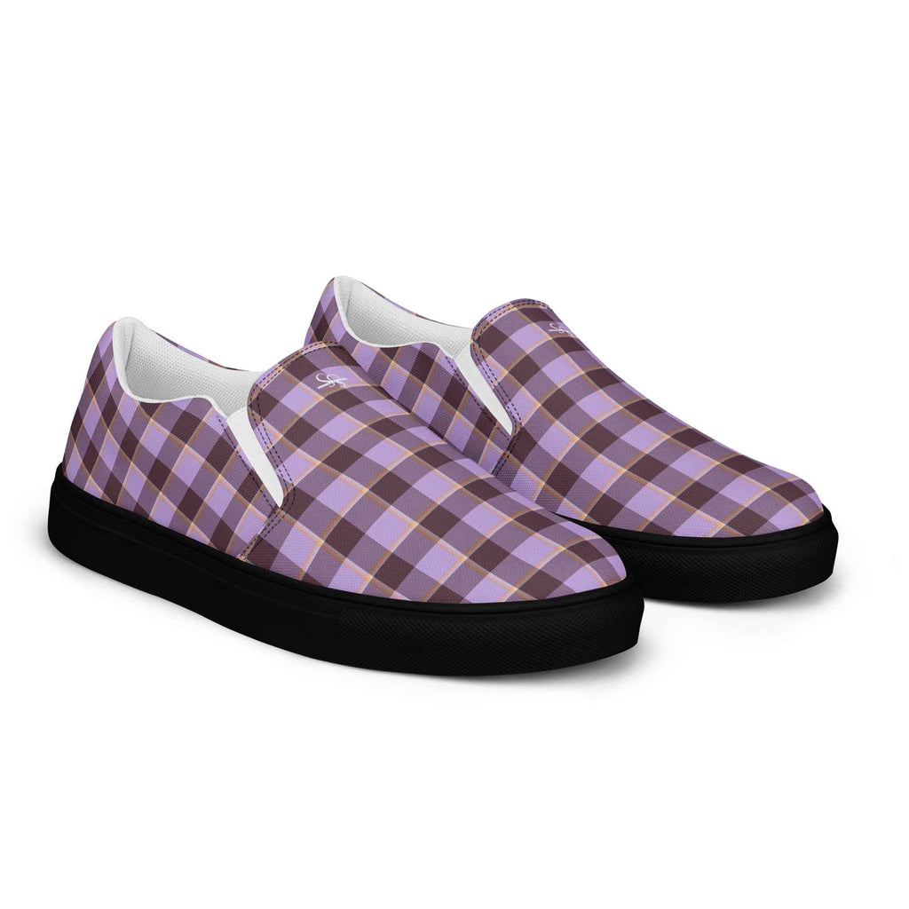 Women’s Slip-On Canvas Shoes Light Wisteria and Livid Brown Plaid - Scottish Squares