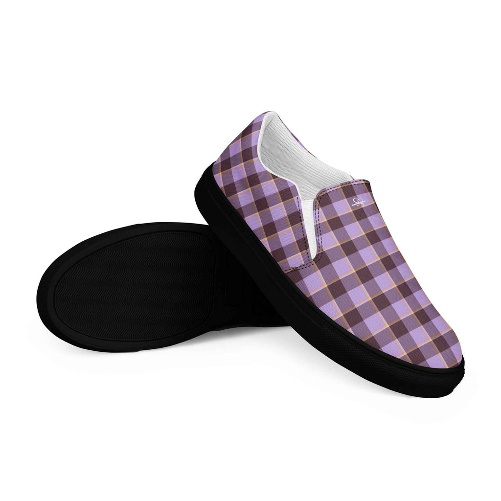 Women’s Slip-On Canvas Shoes Light Wisteria and Livid Brown Plaid - Scottish Squares