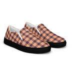 Women’s Slip-On Canvas Shoes Hit Pink and Livid Brown Plaid - Scottish Squares
