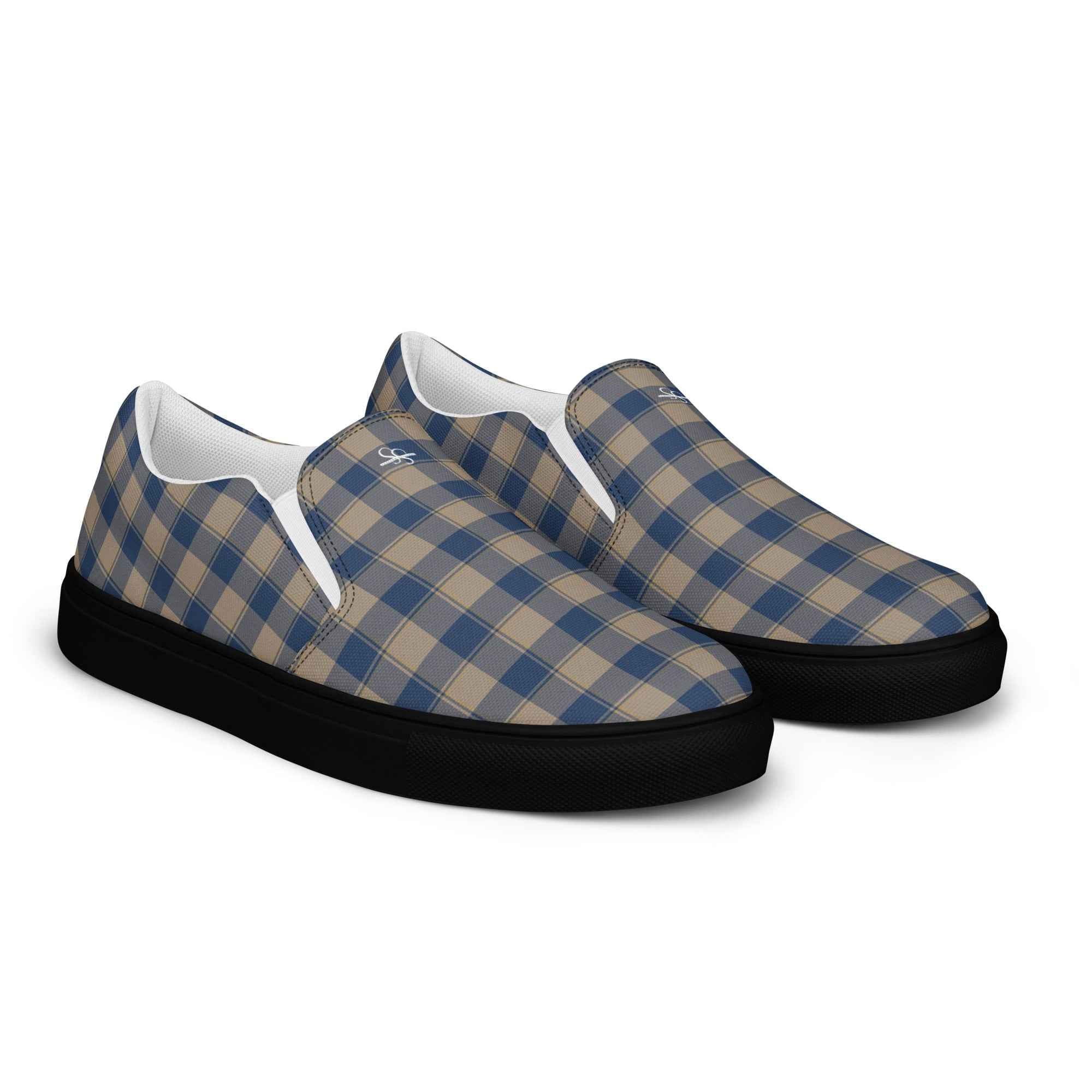 Women’s Slip-On Canvas Shoes Cello and Donkey Brown Plaid - Scottish Squares