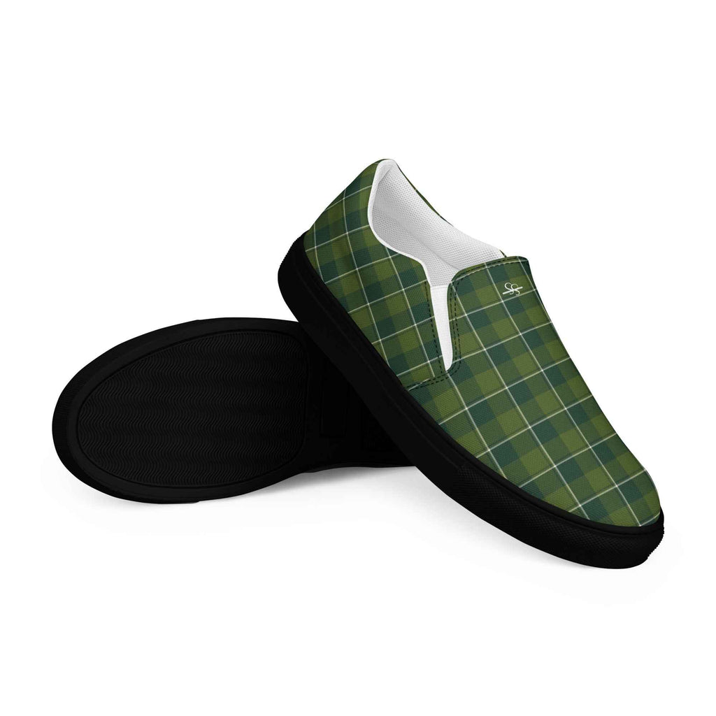 Women’s Slip-On Canvas Shoes Woodland and Evergreen Plaid - Scottish Squares