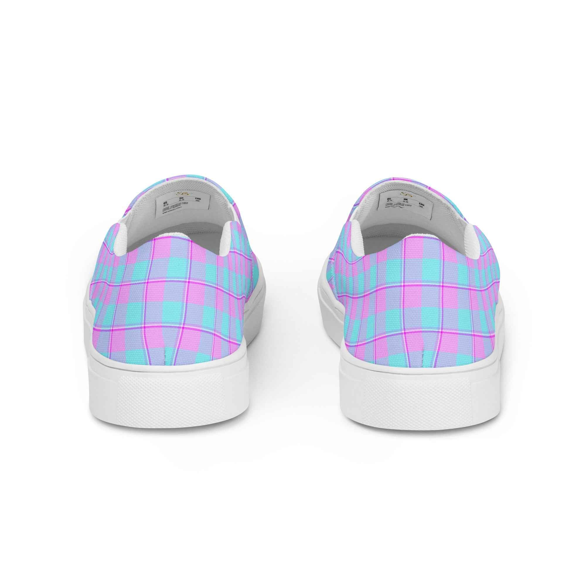 Women’s Slip-On Canvas Shoes Mauve and Coastal Mist Plaid - Scottish Squares