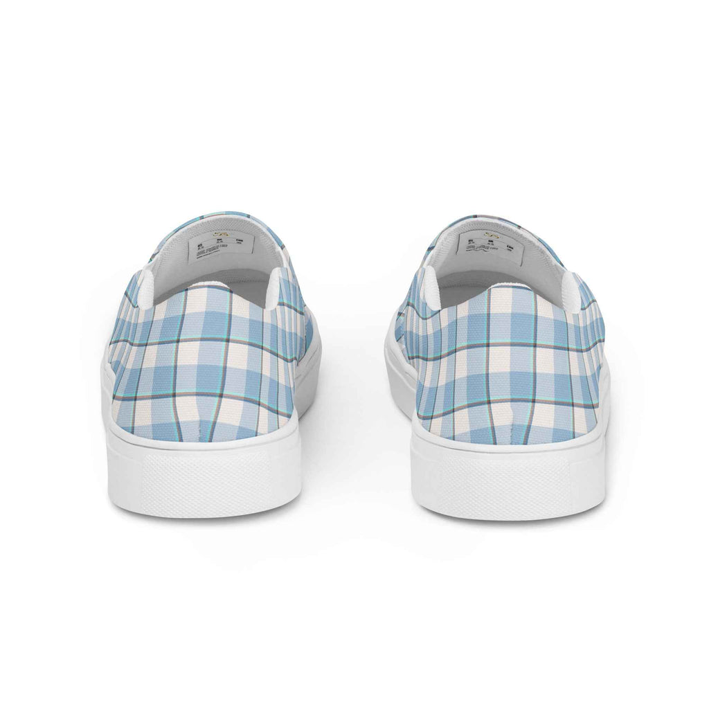 Women’s Slip-On Canvas Shoes Pink Cloud and Blue Lagoon Plaid - Scottish Squares