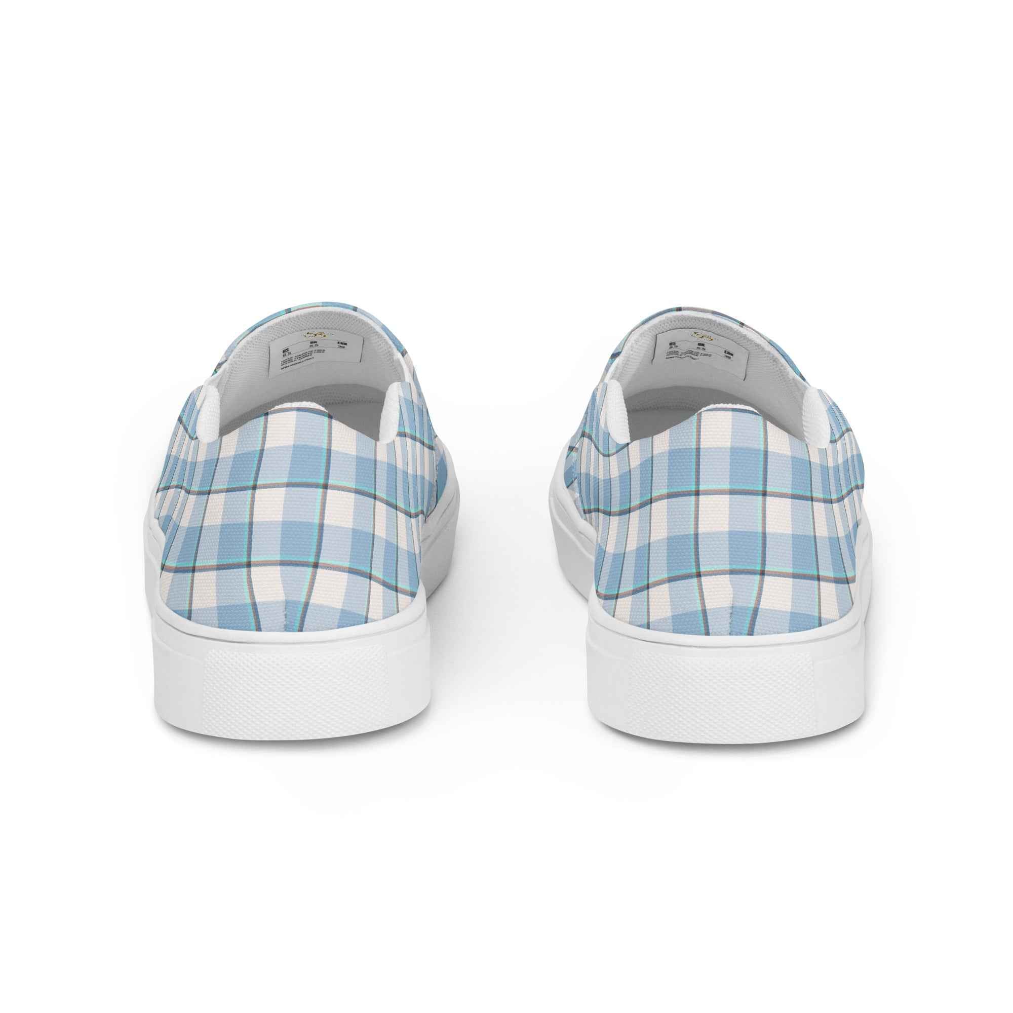 Women’s Slip-On Canvas Shoes Pink Cloud and Blue Lagoon Plaid - Scottish Squares