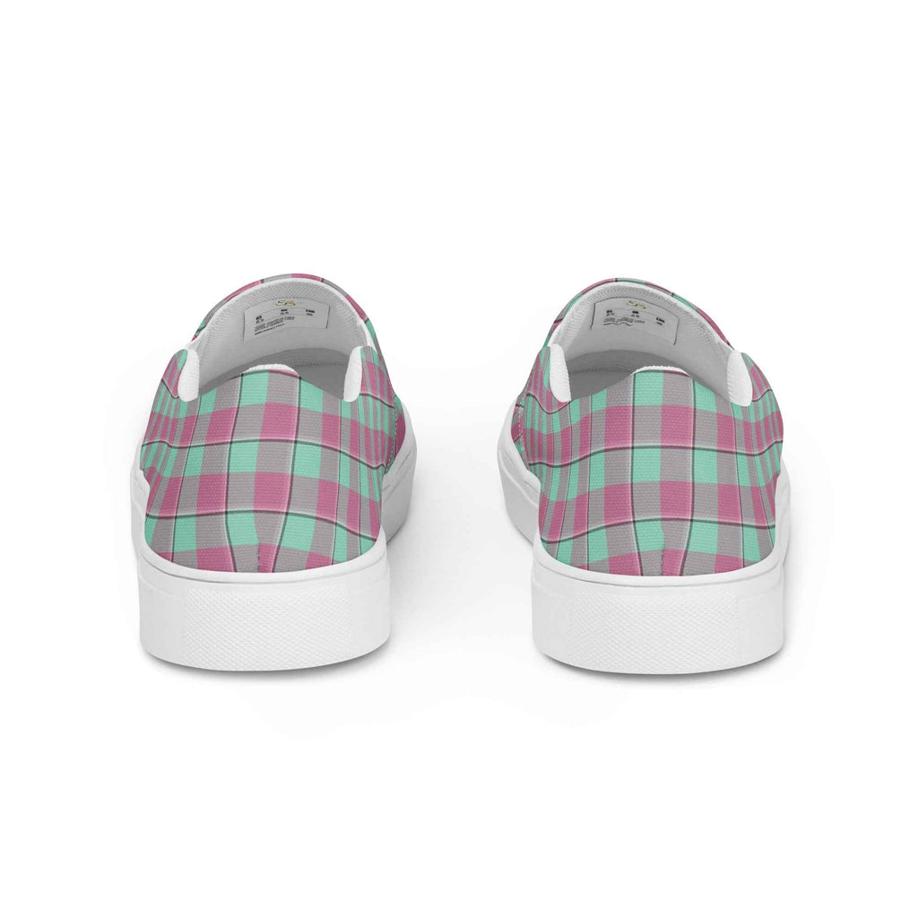 Women’s Slip-On Canvas Shoes Vista Blue and Turkish Rose Plaid - Scottish Squares