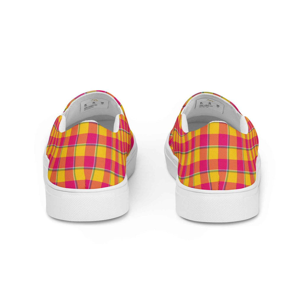 Women’s Slip-On Canvas Shoes Corn and Razzmatazz Plaid - Scottish Squares