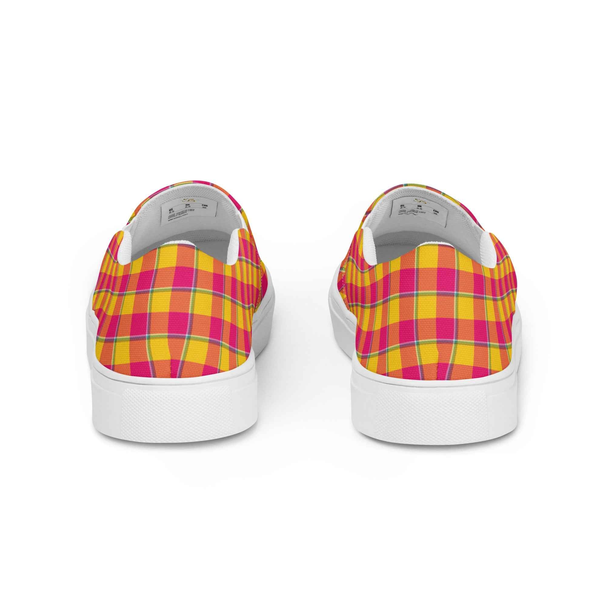 Women’s Slip-On Canvas Shoes Corn and Razzmatazz Plaid - Scottish Squares